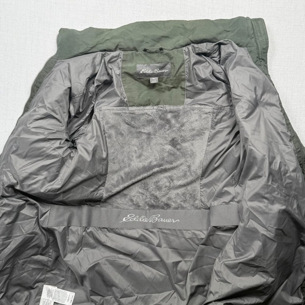 Eddie Bauer Long Puffer Down Coat Quilted Olive Green Nylon Blend Size L - Picture 3 of 9
